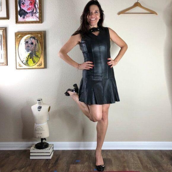 Carven Leather Fluted Dress Lamb Drop Waist Flappe